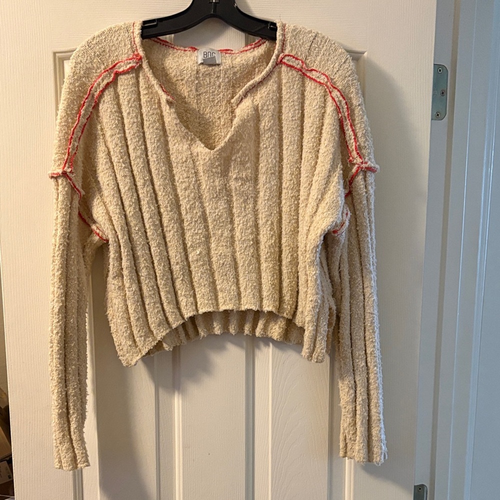 BDG EUC Cropped Cream Red Stitched Sweater size S